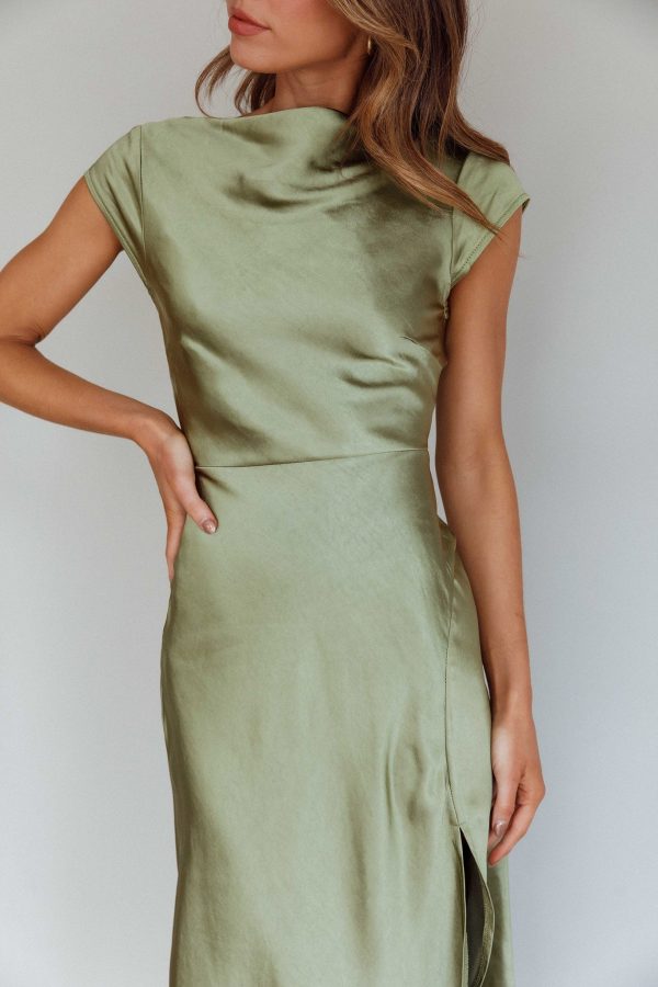 Lucinda Twist Back Midi Dress Olive on Sale