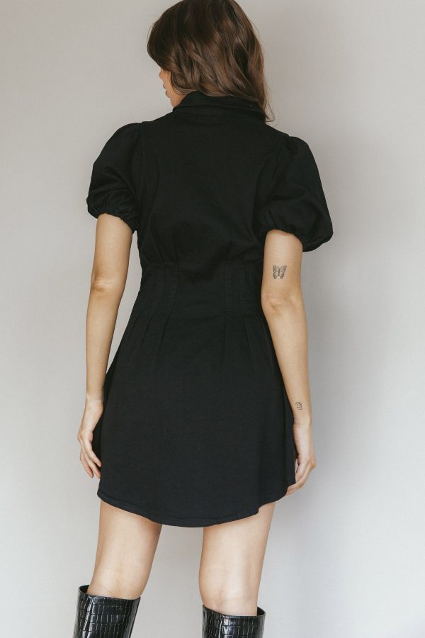 Zurich Pleated Waist Shirt Dress Black Hot on Sale