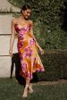 Sunday Bliss Tie-Up Back Cowl Neck Midi Dress Flower Orange on Sale