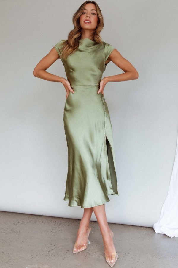 Lucinda Twist Back Midi Dress Olive on Sale