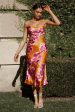 Sunday Bliss Tie-Up Back Cowl Neck Midi Dress Flower Orange on Sale