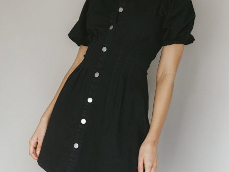 Zurich Pleated Waist Shirt Dress Black Hot on Sale