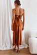 Abby Cami Strap Gathered Bust Front Split Midi Dress Chocolate Supply