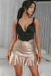 Paparazzi Ruffle Hem Sequin Mini Skirt Rose Online Sale