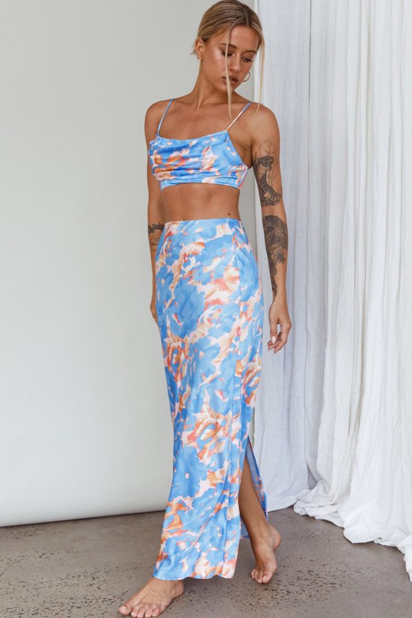 Well Versed Maxi Skirt Abstract Blue Hot on Sale