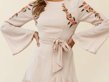 Yara Floral Embellished Fit and Flare Dress Blush Online Hot Sale