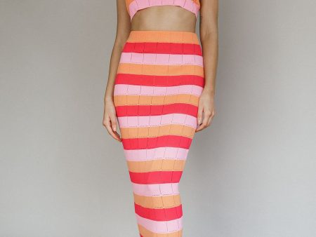 Chase The Sunrise Knit Maxi Skirt Striped Pink For Discount